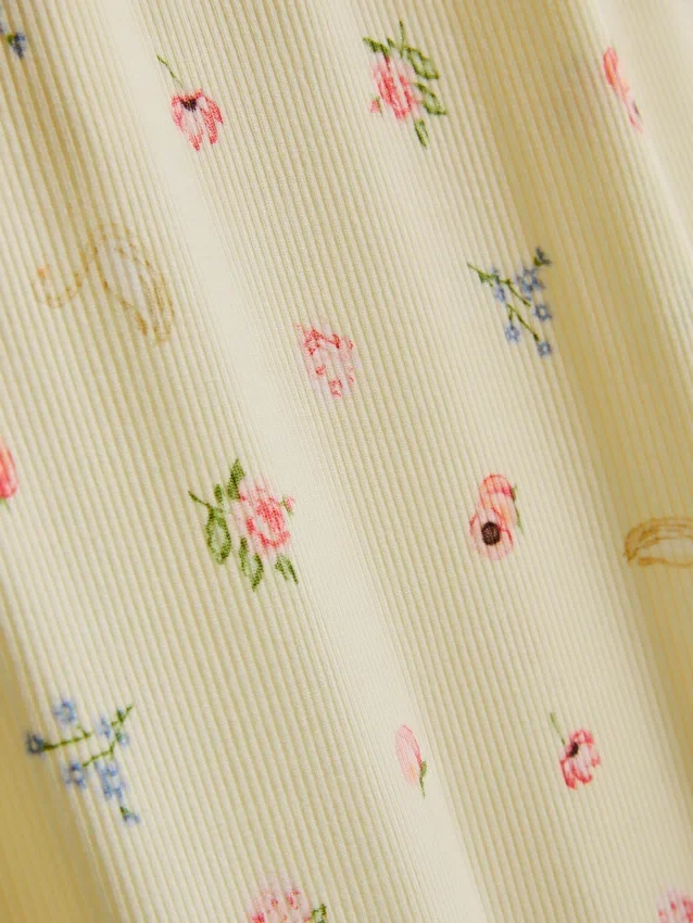 Kukkakuvioiset ribbineulotut pyjamahousut
