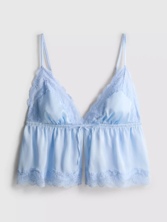 Morsiamen satiininen pitsinen babydoll-bralette