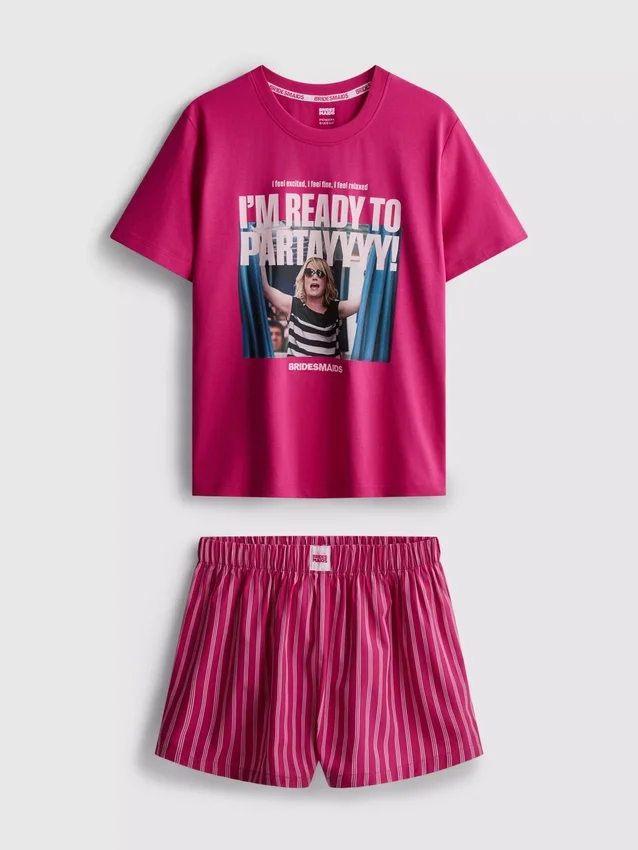 Morsiusneitojen puuvillaiset graafiset Shorty-pyjamat