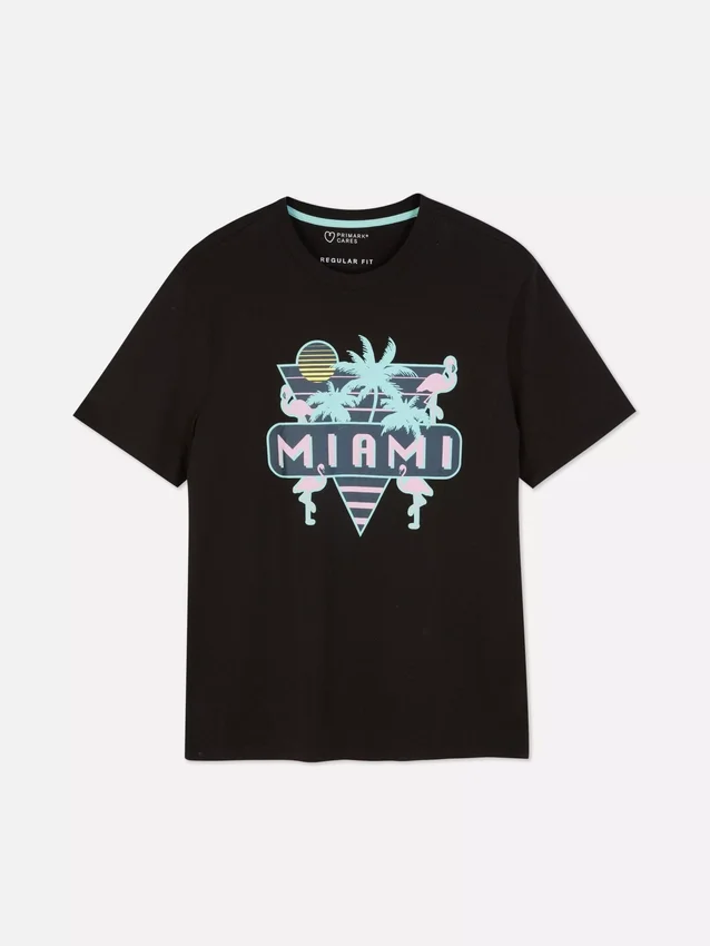 Neonvärinen Miami-grafiikkat-kauluspaita