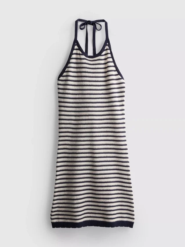 Neulottu raidallinen halter-mekko