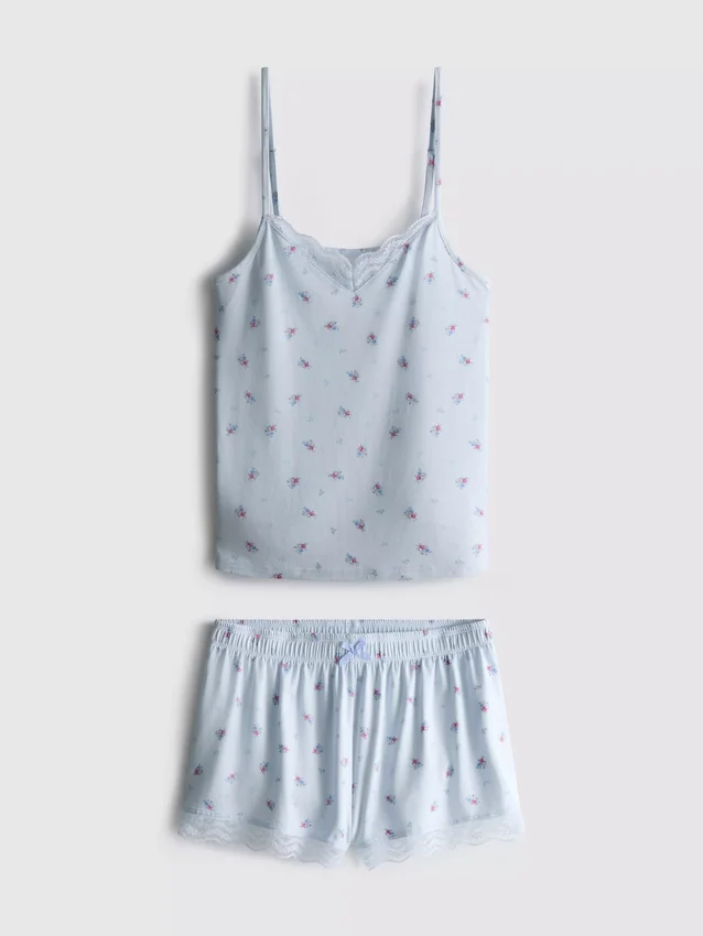 Painettu cami-toppi ja shortsit -pyjamat