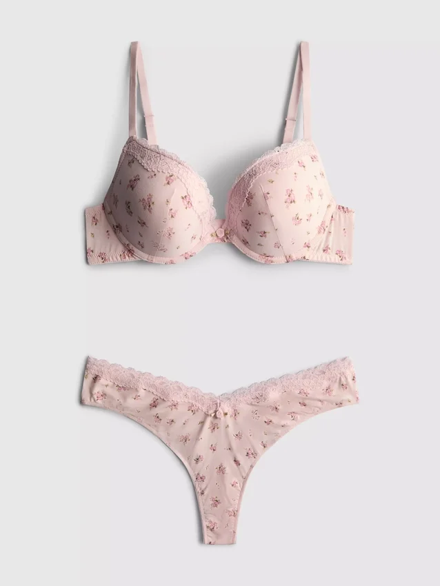 Painettu push-up-rintaliivi ja string-seti