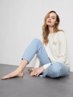 Painettu puuvillainen pyöreäkaulainen pyjamatti