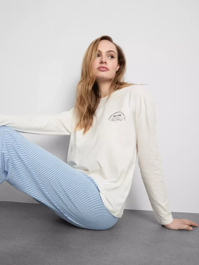 Painettu puuvillainen pyöreäkaulainen pyjamatti