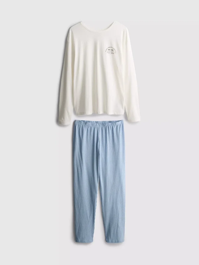 Painettu puuvillainen pyöreäkaulainen pyjamatti