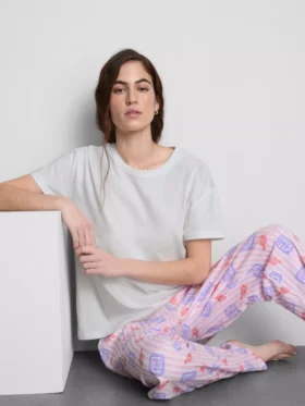 Painettu puuvillapyjamakokonaisuus