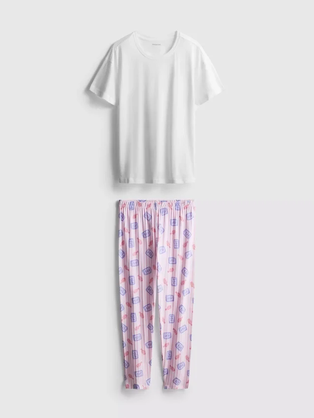 Painettu puuvillapyjamakokonaisuus