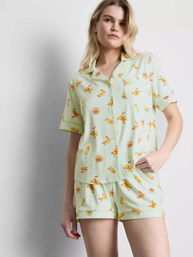 Painetut boyfriend-tyyliset lyhyet pyjamat