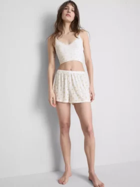 Painetut ribbineulotut pyjamat-shortsit