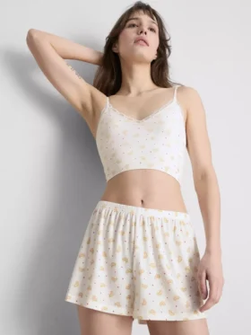 Painetut ribbineulotut pyjamat-shortsit