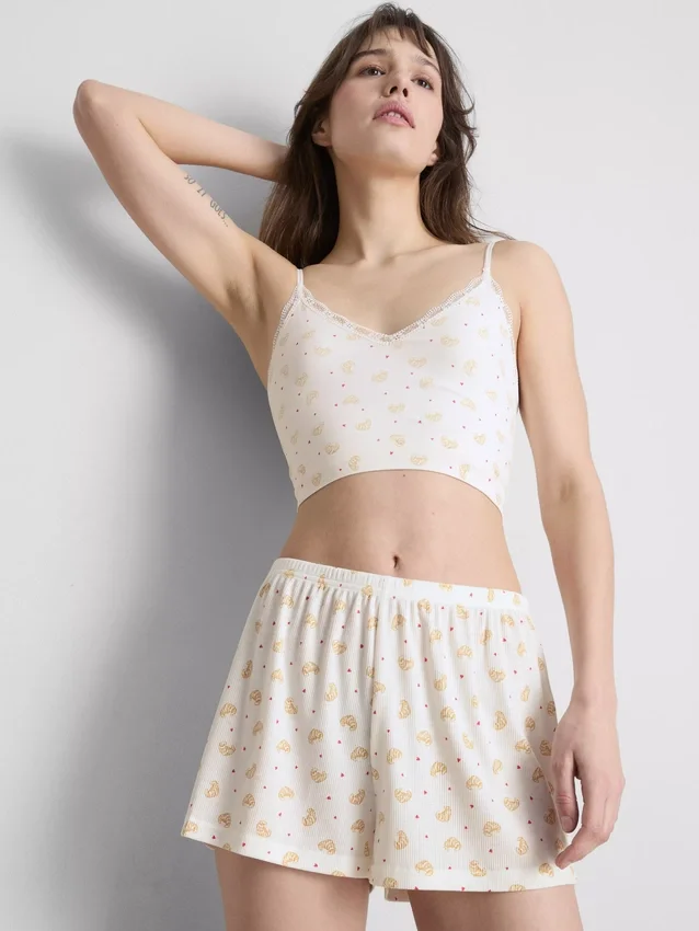 Painetut ribbineulotut pyjamat-shortsit
