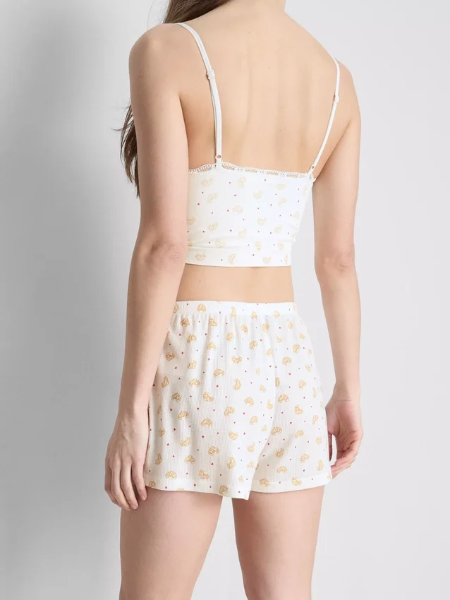Painetut ribbineulotut pyjamat-shortsit