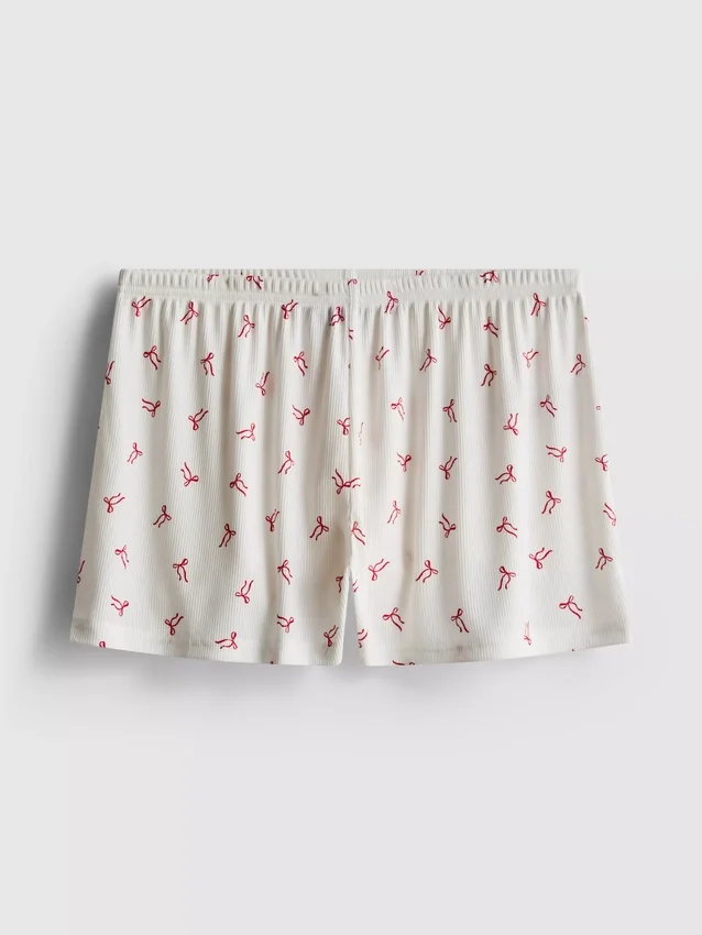 Painetut ribbineulotut pyjamat-shortsit