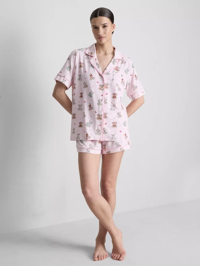 Painetut teddy-tyyliset boyfriend-lyhyet pyjamat