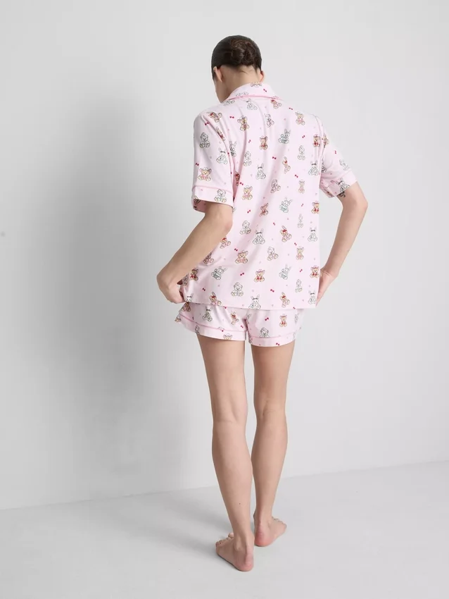 Painetut teddy-tyyliset boyfriend-lyhyet pyjamat
