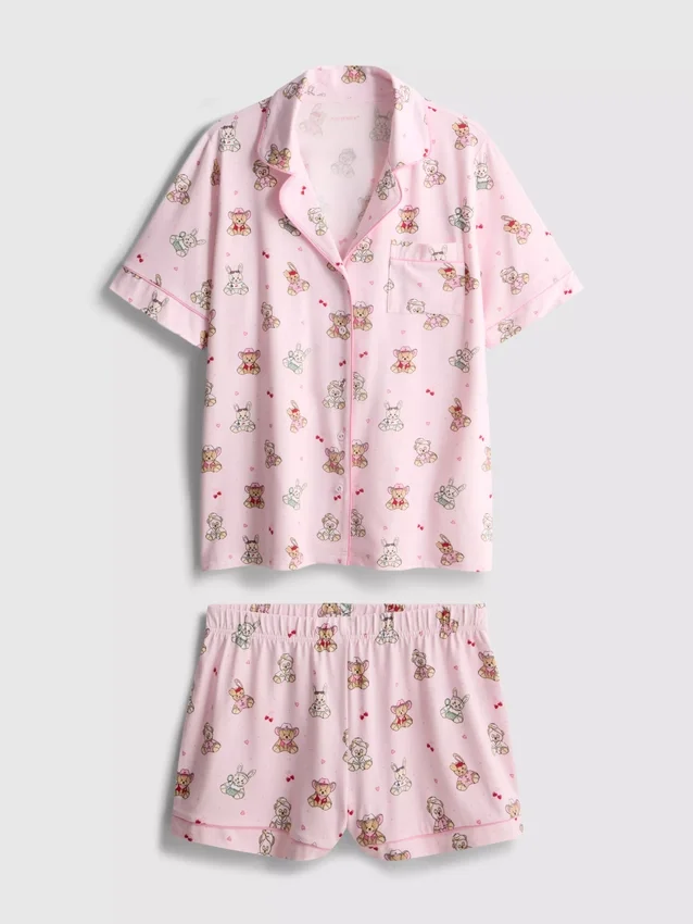 Painetut teddy-tyyliset boyfriend-lyhyet pyjamat