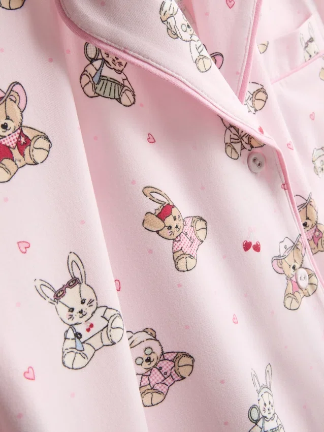 Painetut teddy-tyyliset boyfriend-lyhyet pyjamat