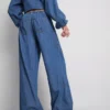 Paula Echevarría -puuvillapitoiset denimhousut, leveät lahkeet