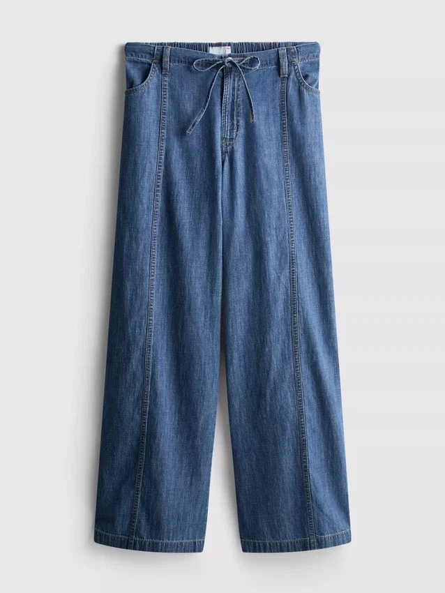 Paula Echevarría -puuvillapitoiset denimhousut, leveät lahkeet