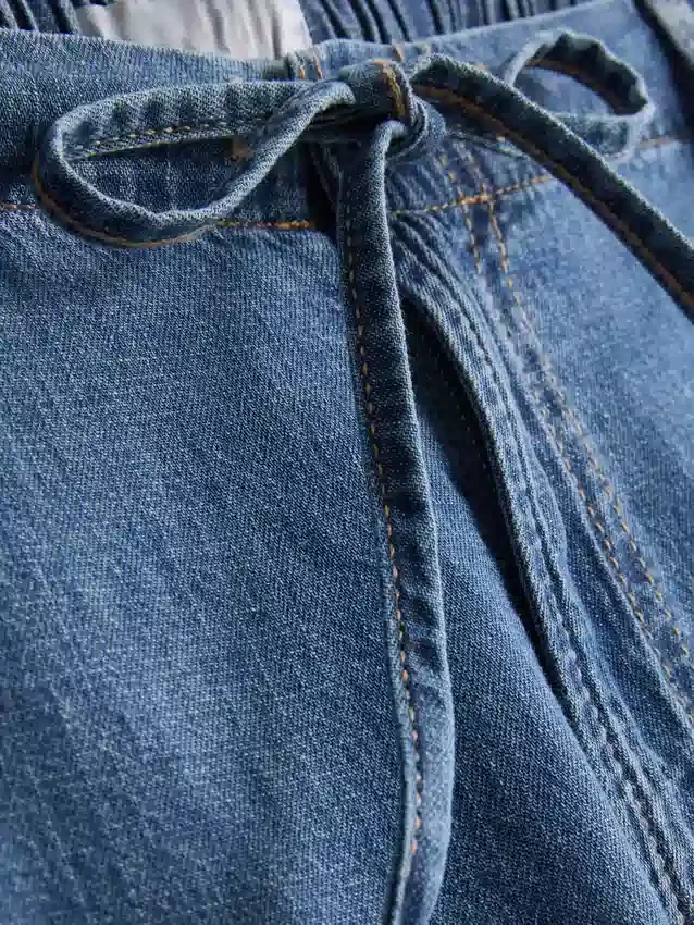 Paula Echevarría -puuvillapitoiset denimhousut, leveät lahkeet