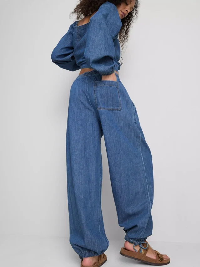 Paula Echevarrían puuvillapitoiset denim-harem-housut