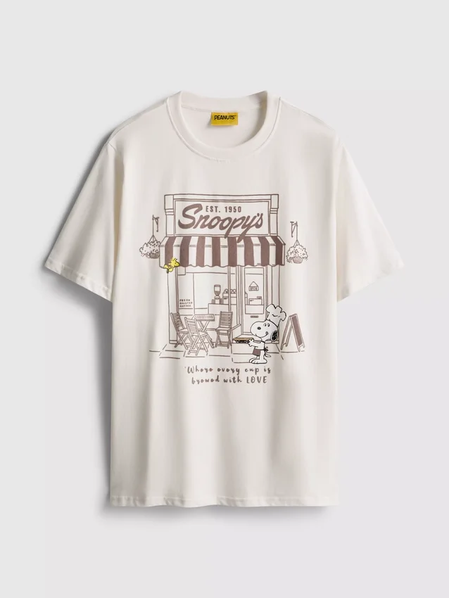 Peanuts Snoopy -puuvillainen Cafe-Kauluspaita