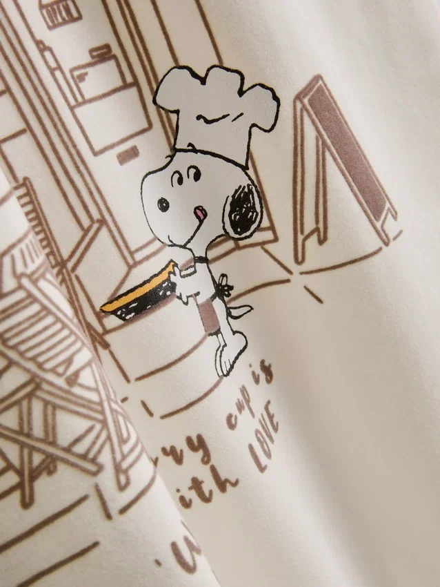 Peanuts Snoopy -puuvillainen Cafe-Kauluspaita