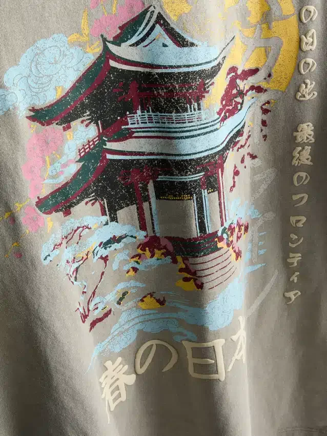 Pesetty japanilaisaiheinen graafinen t-paita