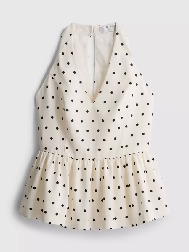 Pistekuvioinen halterneck-peplum-paita