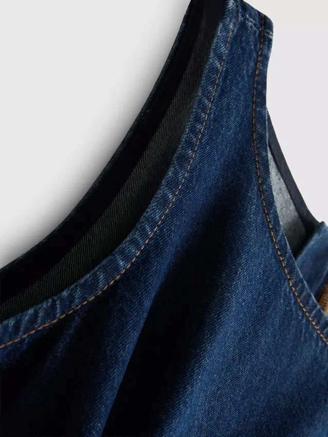 Puuvilladenim-midi-meko, jossa on matala vyötärö