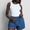 Puuvilladenimiset jogger-shortsit