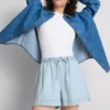 Puuvilladenimiset jogger-shortsit