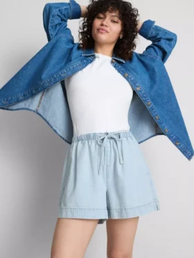 Puuvilladenimiset jogger-shortsit