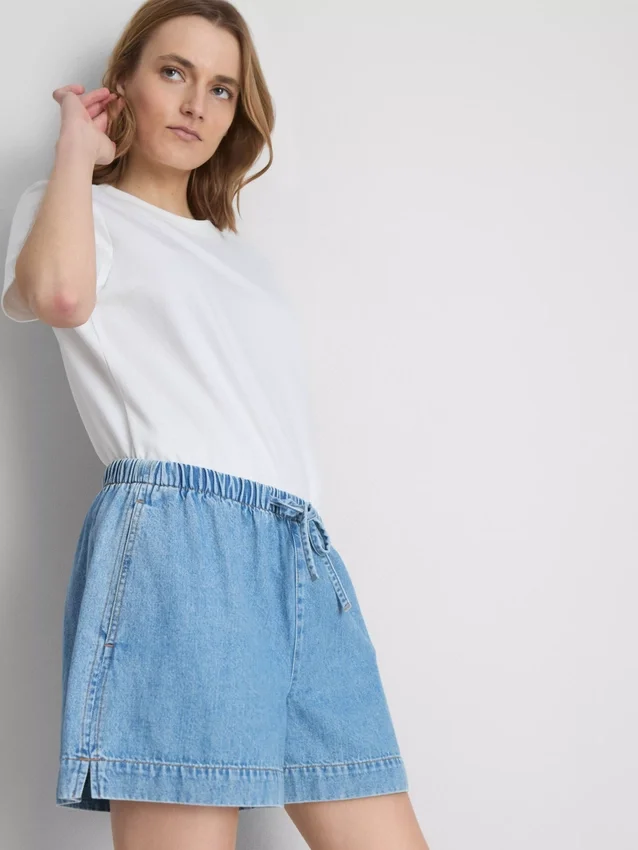 Puuvilladenimiset jogger-shortsit