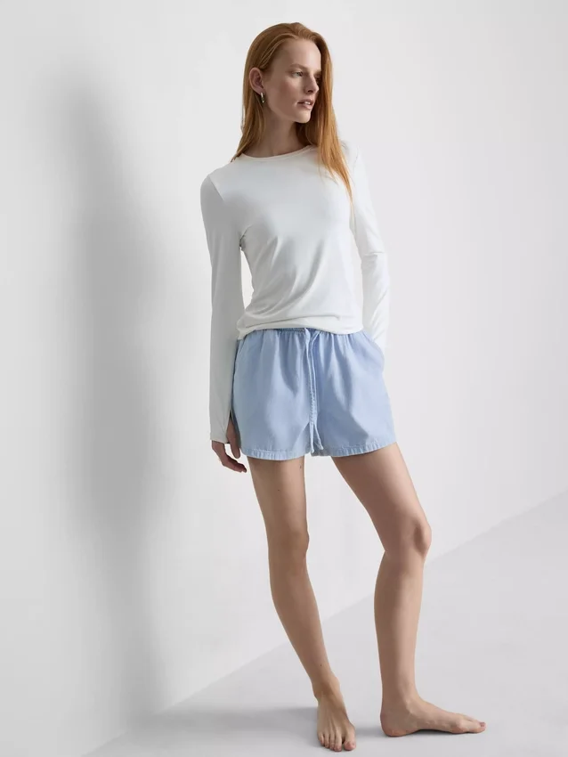 Puuvilladenimiset jogger-shortsit