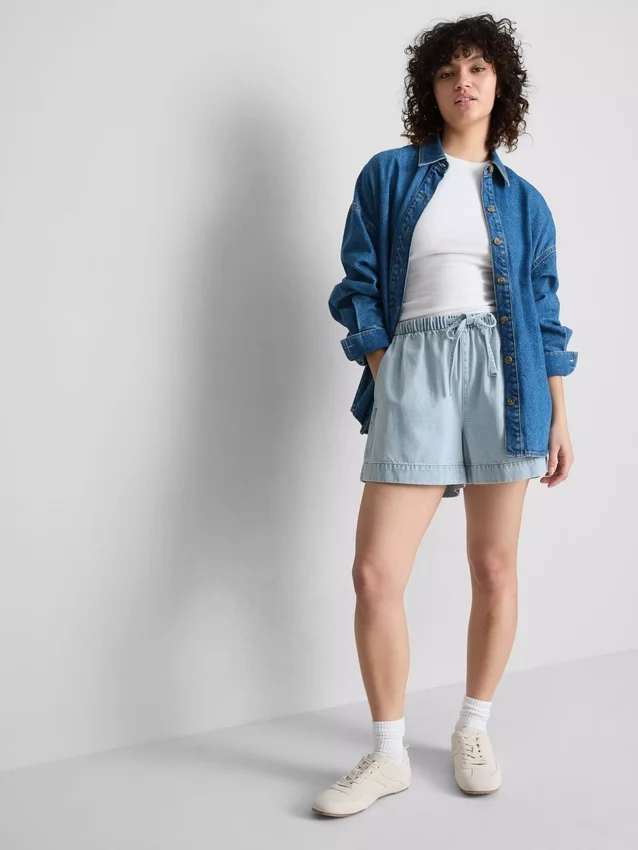 Puuvilladenimiset jogger-shortsit
