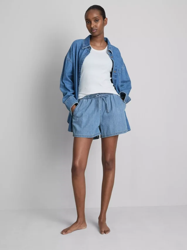Puuvilladenimiset jogger-shortsit