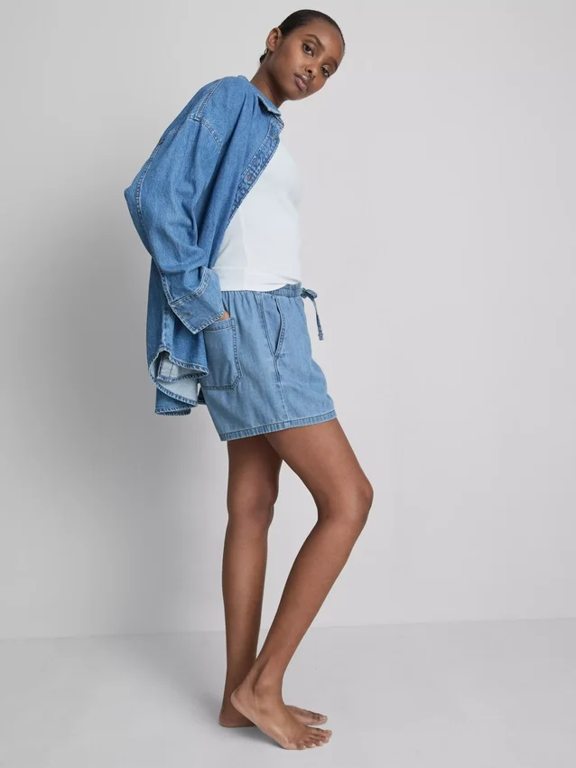 Puuvilladenimiset jogger-shortsit