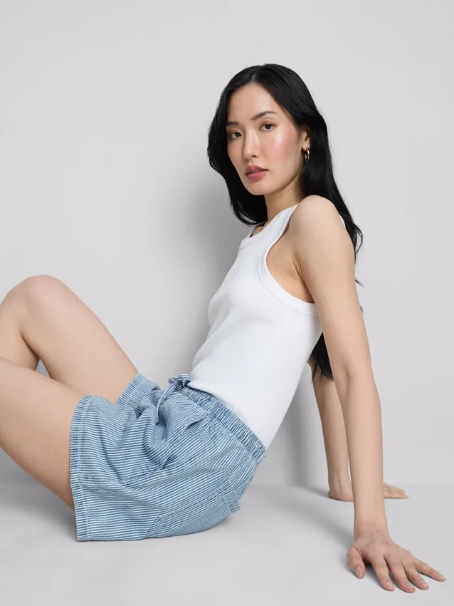 Puuvilladenimiset jogger-shortsit