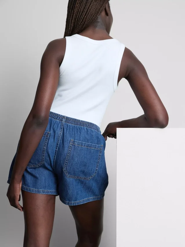 Puuvilladenimiset jogger-shortsit