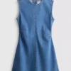 Puuvilladenimistä valmistettu A-linjainen minihame