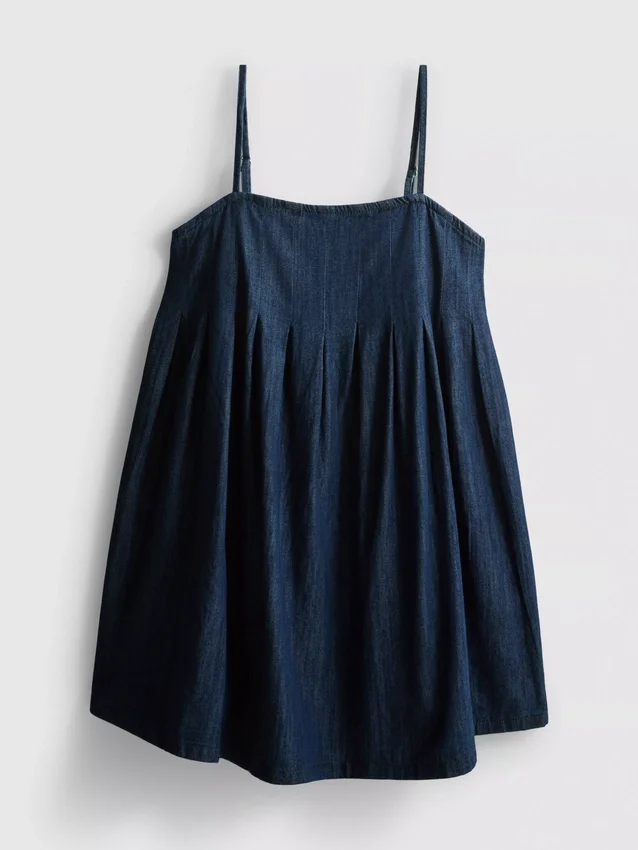 Puuvilladenimistä valmistettu babydoll-minimekko