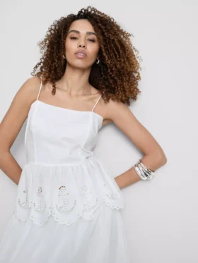 Puuvillainen, brodeerattu peplum-helkainen cami-toppi