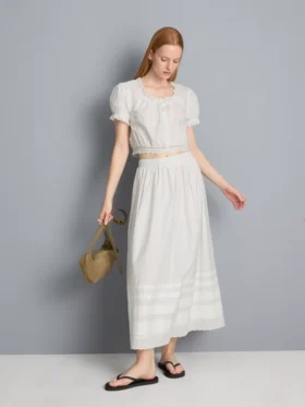 Puuvillainen broderie-midihame