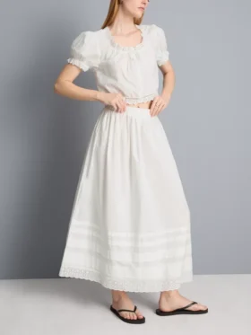 Puuvillainen broderie-midihame
