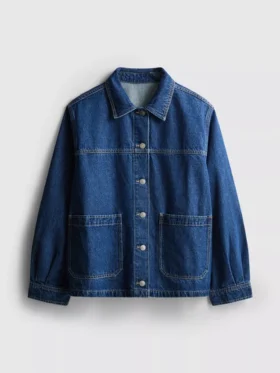 Puuvillainen denimtakki, jossa on paikkatasku