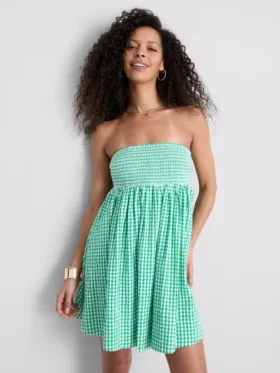 Puuvillainen gingham-kuvioinen bandeau-minimekko