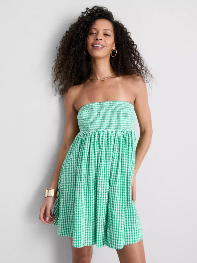 Puuvillainen gingham-kuvioinen bandeau-minimekko
