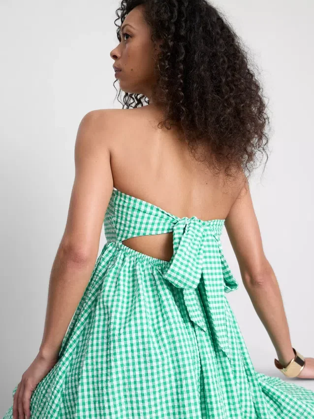 Puuvillainen gingham-kuvioinen bandeau-minimekko